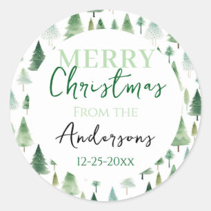MERRY Kerstbomen Familie Gift Ronde Sticker