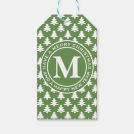 Merry kerstbomen Green Monogram Cadeaulabel