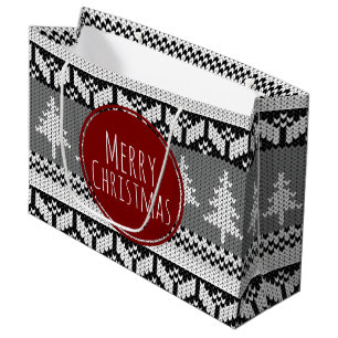 Merry kerstbomen Grey Nordic Pattern Large Cadeautasje
