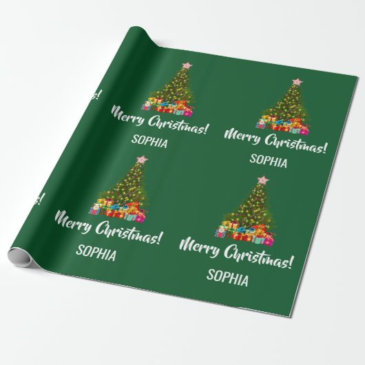 Merry kerstboom Baubles Licht Gepersonaliseerd Cadeaupapier (Uitgerold)
