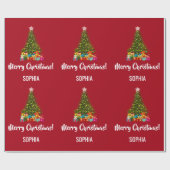 Merry kerstboom Baubles Licht Gepersonaliseerd Cadeaupapier (Vlak)