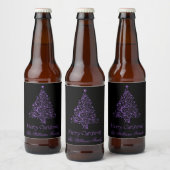 Merry kerstboom Black Metallic Paarse look Bier Etiket (Flessen)
