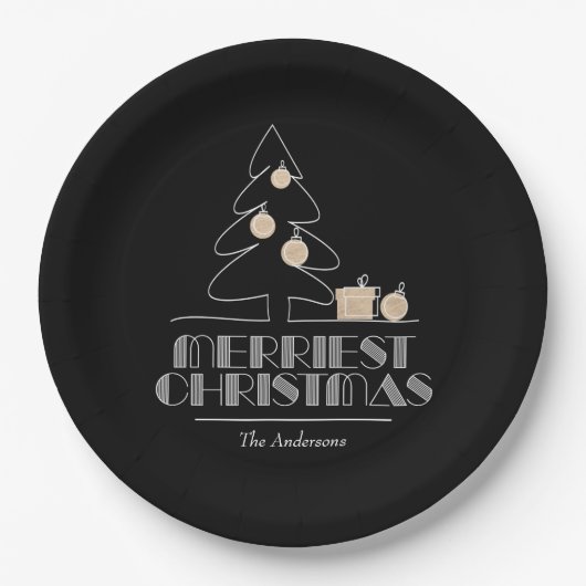 Merry kerstboom Black Papieren Bordje (Voorkant)
