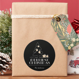 Merry kerstboom Black Ronde Sticker