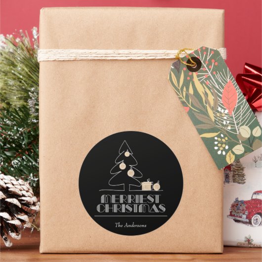 Merry kerstboom Black Ronde Sticker (Feestdagen)
