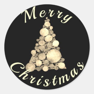 Merry kerstboom Black Ronde Sticker