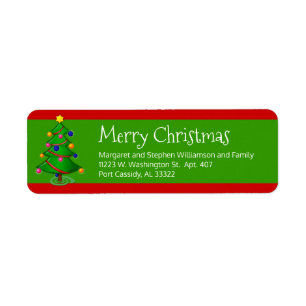 Merry kerstboom Festive Red Green Simple Fun Etiket