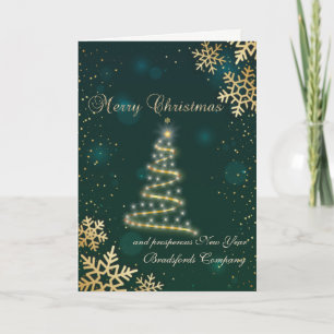 Merry kerstboom Gold Snowflakes, groen Feestdagen Kaart