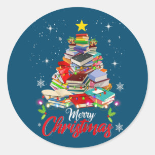 Merry kerstboom Love Reading Books Librarian Ronde Sticker