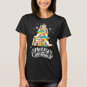Merry kerstboom Love Reading Books Librarian T-shirt