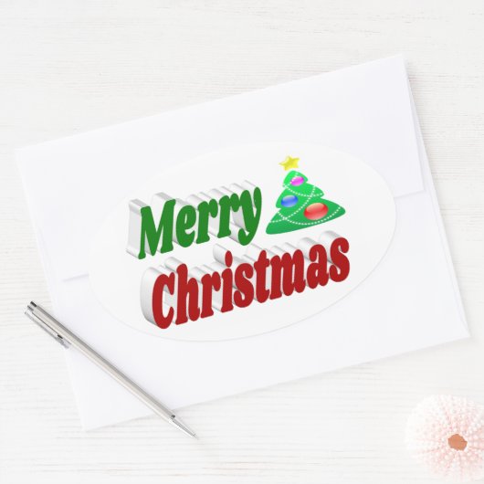 Merry kerstboom rode groene typografie ovale sticker (Envelop)