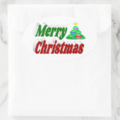 Merry kerstboom rode groene typografie ovale sticker (Tas)