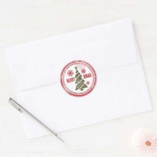 Merry kerstboom Snowflake Postmark Ronde Sticker (Envelop)