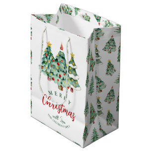 Merry kerstboompatroon witte groene winter medium cadeauzakje