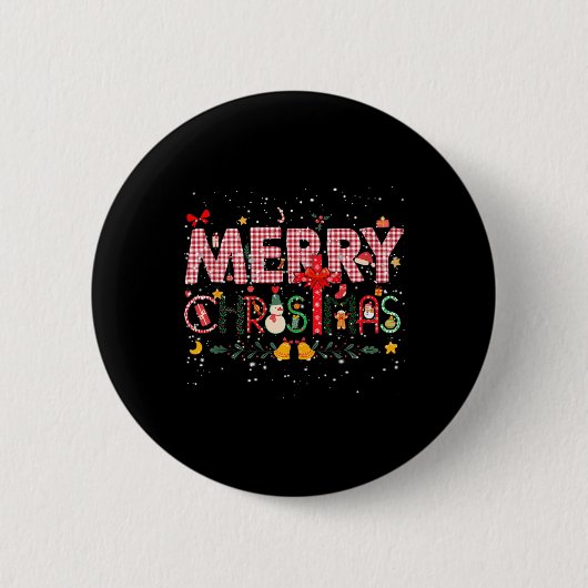 Merry kerstbuffalo Pset Red Santa Family Xma Ronde Button 5,7 Cm (Voorkant)