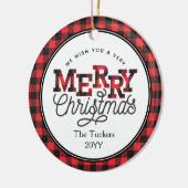 MERRY-kerstbuffelfoto met kerstmis Keramisch Ornament (Links)