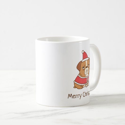 Merry Kerstbulldog Santa Claus mok koffie (Voorkant rechts)