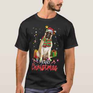 Merry kerstbullmastiff Santa Hat Tree Lights T-shirt