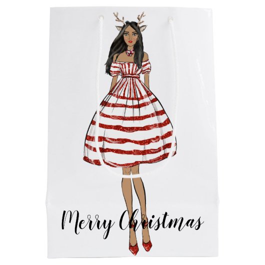 Merry kerstcadeautas medium cadeauzakje (Achterkant)