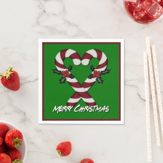 Merry Kerstcandy Cane Heart Green Napkins Servetten (Insitu)