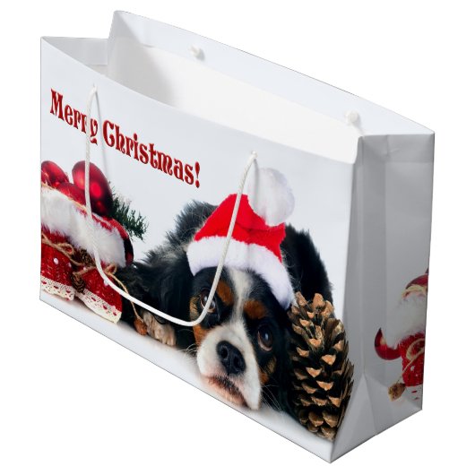 Merry KerstCavalier King Charles Spaniel Groot Cadeauzakje (Voorkant Gekanteld)