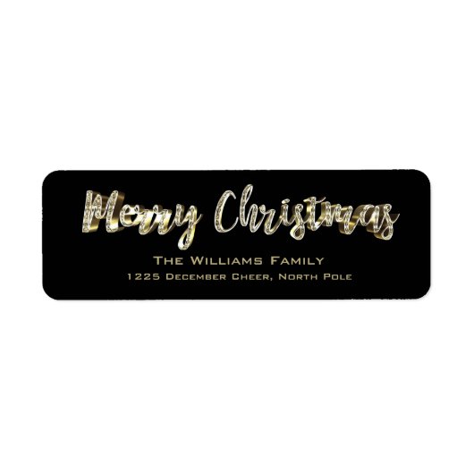 Merry-Kerstchic Black- en Gold-script Etiket (Voorkant)