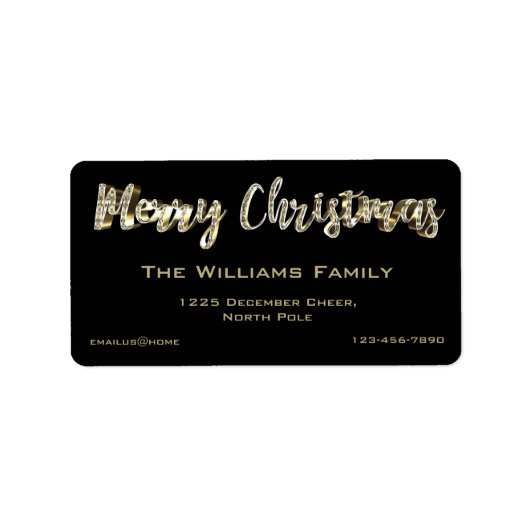 Merry-Kerstchic Black- en Gold-script Etiket (Voorkant)