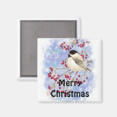 Merry KerstChickadee Snowy Berry Tree Magneet (Voorkant / Achterkant)