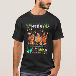 Merry KerstChicken Shirt Santa Hat Lights Xma