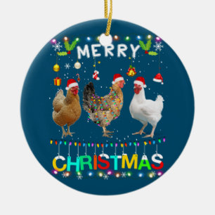 Merry KerstChicken Shirt Santa Hat Lights Xma Keramisch Ornament