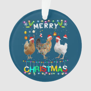 Merry KerstChicken Shirt Santa Hat Lights Xma Ornament