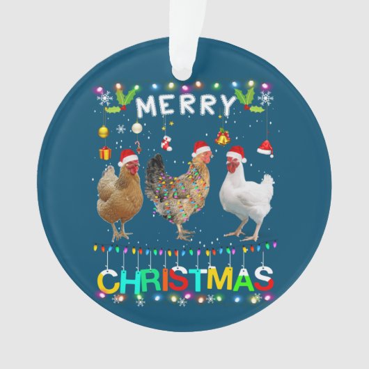 Merry KerstChicken Shirt Santa Hat Lights Xma Ornament (voorkant)
