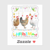 Merry KerstChicken Shirt Santa Hat Lights Xma Sticker (Vel)