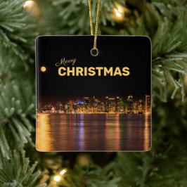 Merry KerstCity Skyline Black & Gold San Diego Keramisch Ornament