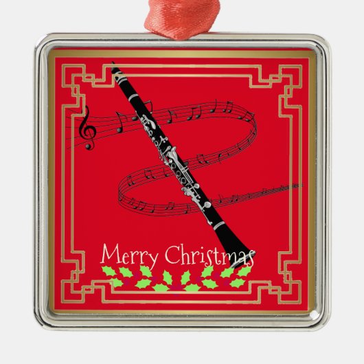 Merry KerstClarinet Metalen Ornament (Voorkant)