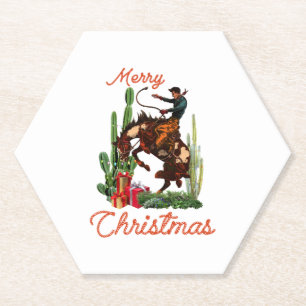 Merry Kerstcowboy Kartonnen Onderzetters