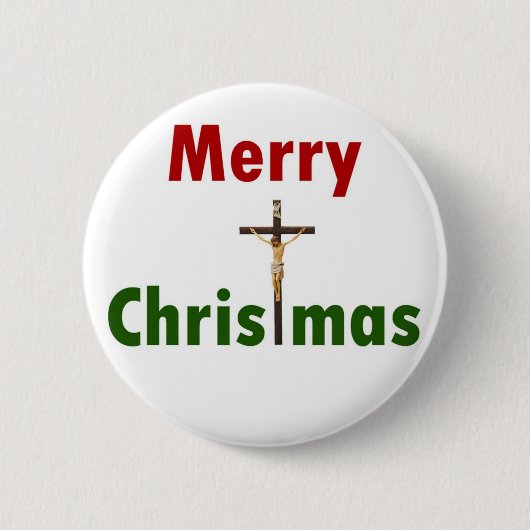 Merry Kerstcrucifix Ronde Button 5,7 Cm (Voorkant)