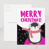 Merry Kerstcute Cartoon Penguin Briefkaart (Voorkant / Achterkant)