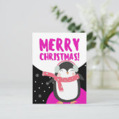 Merry Kerstcute Cartoon Penguin Briefkaart (Staand voorkant)