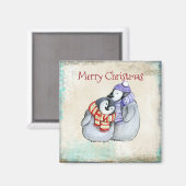 Merry Kerstcute Cuddling Penguins Magneet (Voorkant / Achterkant)