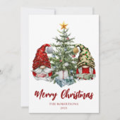 Merry Kerstcute Gnomes Pine Tree Feestdagenkaart (Voorkant)