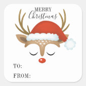 Merry Kerstcute Personalized Reindeer Vierkante Sticker (Voorkant)
