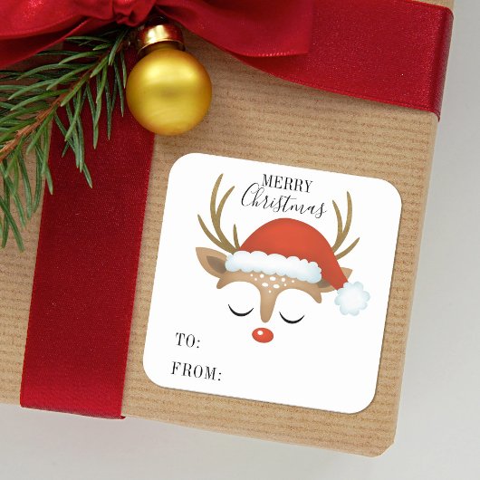 Merry Kerstcute Personalized Reindeer Vierkante Sticker