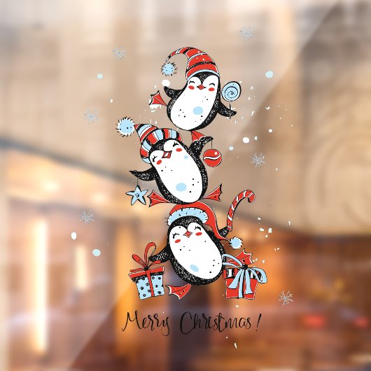 Merry Kerstdanserende pinguins Snowflakes Raamsticker (Vel 2)
