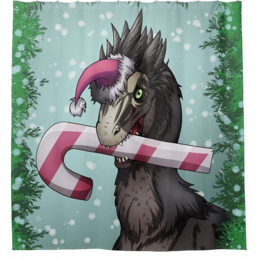 Merry Kerstdinosaur Douchegordijn (Voorkant)