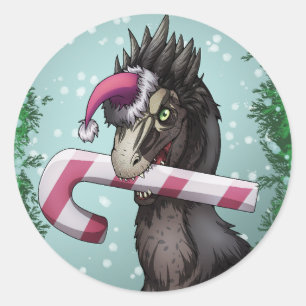 Merry Kerstdinosaur Ronde Sticker