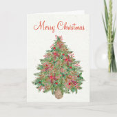 Merry-kerstEvergreen Tree Rustic Hand Painted Feestdagen Kaart (Voorkant)