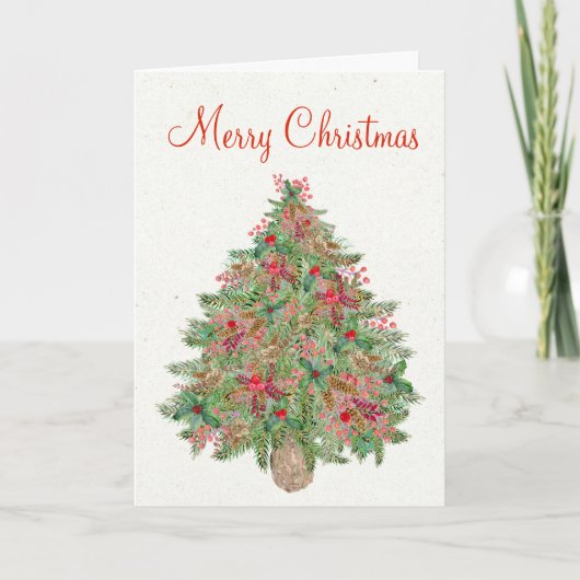 Merry-kerstEvergreen Tree Rustic Hand Painted Feestdagen Kaart (Voorkant)