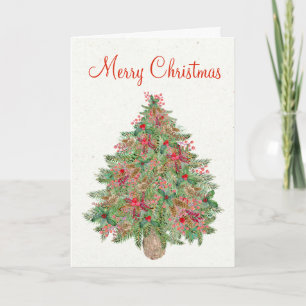 Merry-kerstEvergreen Tree Rustic Hand Painted Feestdagen Kaart
