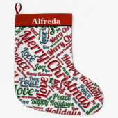 Merry kerstfeest Love Joy Personalize Grote Kerstsok (Voorkant)